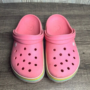 Youth crocs pink glitter stripes size 4